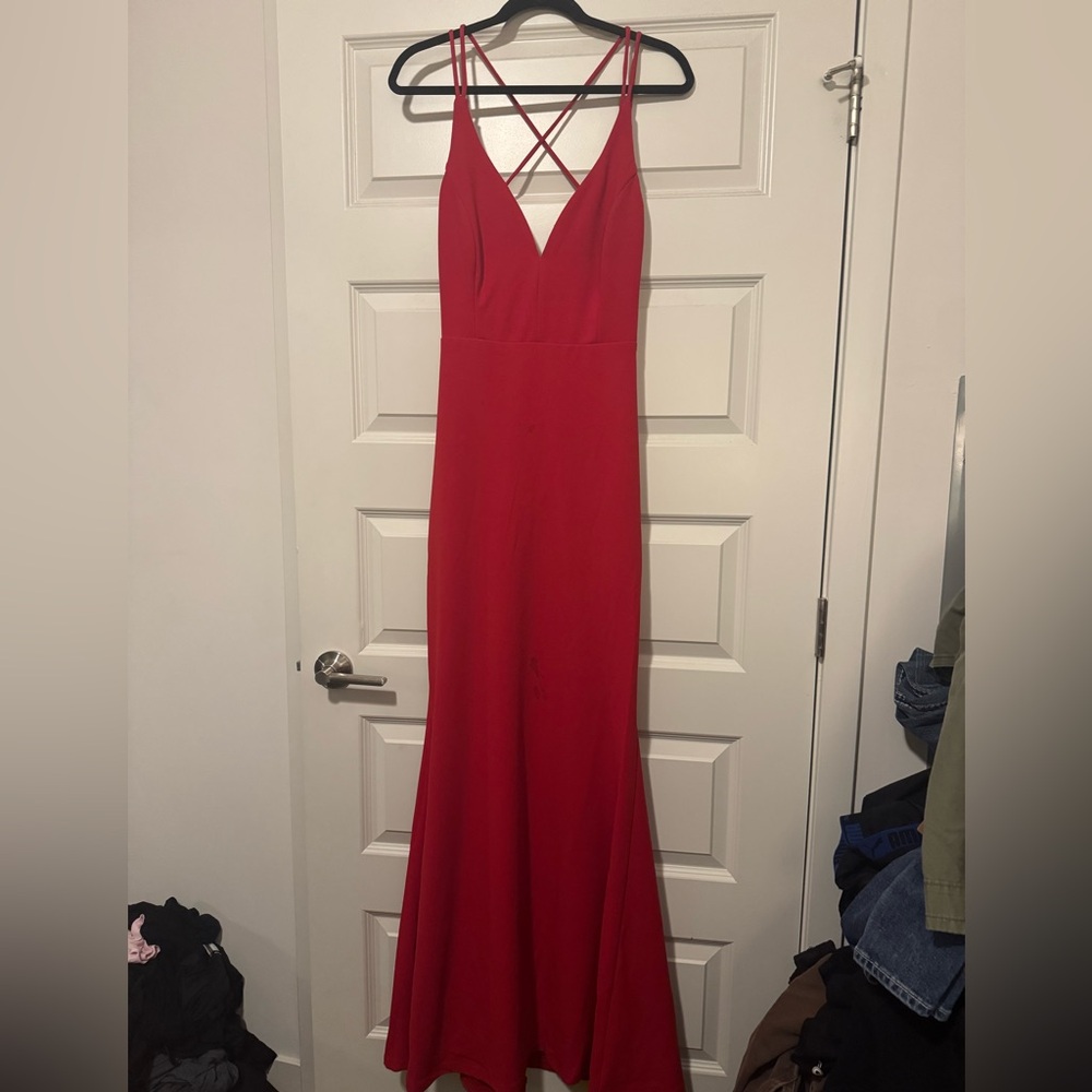 Lulus All this Allure Red Strappy Backless Mermaid Maxi Dress